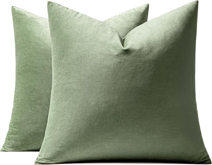 MIULEE Velvet Throw Pillow Covers 18x18 Inch, Pack of 2 - Sage Green, Soft Solid Decorative Pillow Covers Square Cushion Cases Farmhouse Modern Home Decor for Spring Couch Sofa Bedroom Living Room