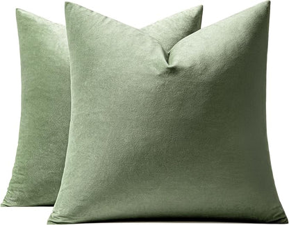 MIULEE Velvet Throw Pillow Covers 18x18 Inch, Pack of 2 - Sage Green, Soft Solid Decorative Pillow Covers Square Cushion Cases Farmhouse Modern Home Decor for Spring Couch Sofa Bedroom Living Room