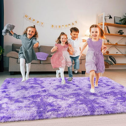 Ultra Fluffy Rug for Living Room Bedroom, 5x7 Fuzzy Large Area Rug for Living Room, Plush Soft Shag Carpet for Girl Boy Kids, Non Slip Rug Modern Indoor Home Decor Aesthetic, Tie-Dyed Purple