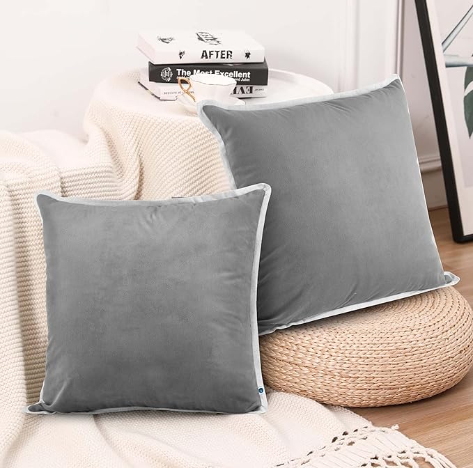FINGERCRAFT Decorative Throw Pillow Cover Pack of 2 Soft Velvet Cushion Cover, Sofa and Bedroom Pillow Case 22" x 22" Silver