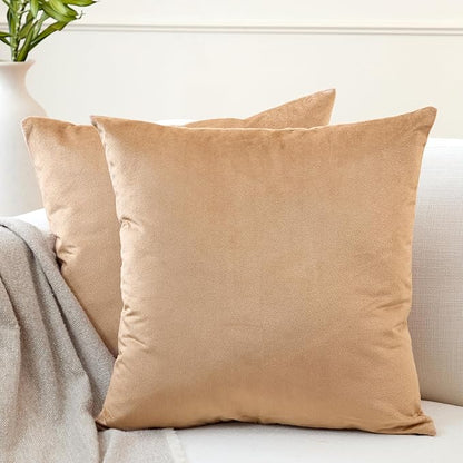 Encasa XO Velvet Throw Pillow Covers 18x18 in (45x45 cm) - Gold - Set of 2 No Inserts, Only Pack of 2 Cases | Soft Square Decorative Euro Shams Cushion Cover for Couch, Sofa