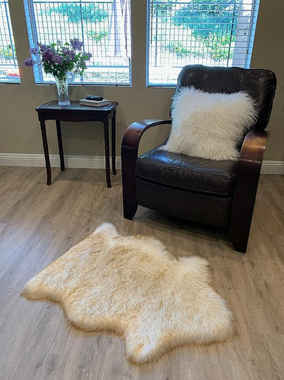 LAMBZY Faux Sheepskin Super Soft Hypoallergenic Silky Shag Rug for Living Room, Kids Room, Sofa (Single 2'x3', White/Brown Tips)