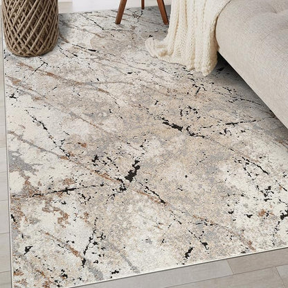 Rugshop Drifted Marble Abstract Area Rug Durable, Kid & Pet Friendly Gray, Ivory, Neutral Tones 4' x 6' Ideal Under Coffee Tables, Desks, or in Small Dining Areas
