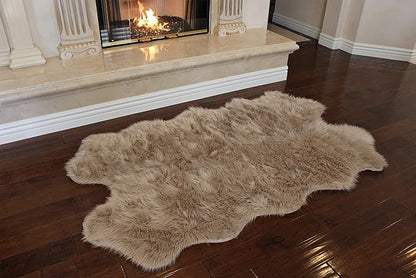 Nouvelle Legende Faux Fur Sheepskin Rug Quattro, Soft, Plush, Premium High-Pile Accent Rug for Bedrooms, Hallways & Living Spaces, Warm & Cozy, Faux Leather Backing, Easy Care, 43" x 73", Brown