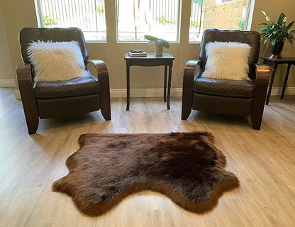 LAMBZY Faux Sheepskin Super Soft Hypoallergenic Silky Shag Rug for Living Room, Kids Room, Sofa (Double Side by Side 3'x4, Brown)