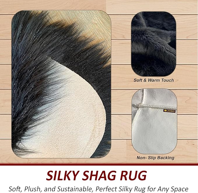LAMBZY High Pile Super Fluffy Soft Faux Sheepskin Rug | Faux Sheepskin Rugs for Living Room Playroom Bedroom | Classic Super Soft to Touch Rug (9'x12', Black)