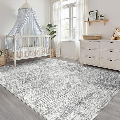 8x10 Area Rugs Living Room: Washable Large Neutral Grey Rug Abstract Soft Modern Stain Resistant Indoor Floor Non-Slip Carpet for Bedroom Nursery Kids Office Playroom Dining Room Under Table Home