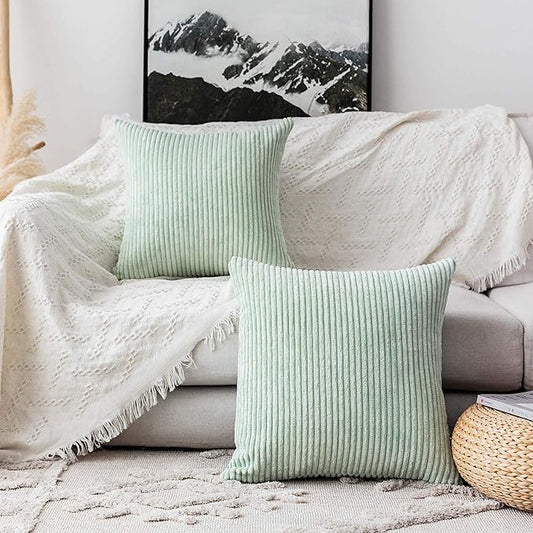Home Brilliant Spring Throw Pillow Cover 26x26 Set of 2 Euro Shams Super Soft Striped Velvet Large Cushion Cover for Living Room, 26 x 26 inch, Mint