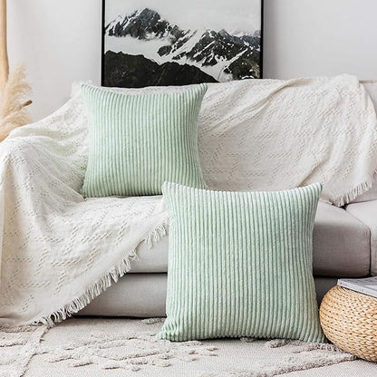 Home Brilliant Decorative Spring Pillow Covers 22x22 for Couch Decor Throw Pillows Cases Sets of 2 Striped Corduroy Cushion Covers Sage Green, 55cm, 22 x 22 Inch, Mint