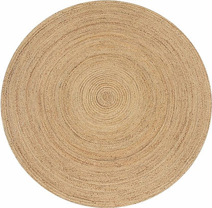 Hausattire Hand Woven Jute Braided Rug, 5’ Round – Natural, Reversible Boho Entry Area Rugs for Kitchen, Living Room I Farmhouse Decorative Floor Rug, 5 Feet Round