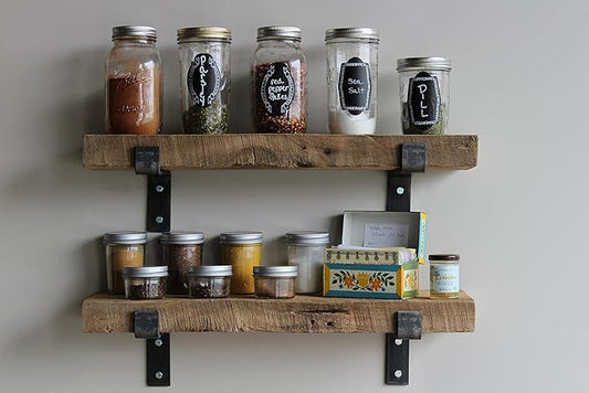 Urban Legacy Accent Shelves | Reclaimed Barn Plank | Set of 2 with Full Brackets (Natural, 30" x 4.5" x 2")