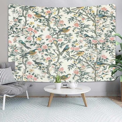 DYNH Vintage Floral Bird Tapestry,Chinese Style Aesthetics Jungle Botanical Tapestries,Farmhouse Country Watercolor Flowers Leaves Wall Hanging Decor for Bedroom Living Room,71x60In