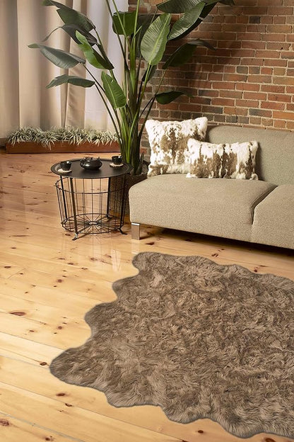 Luxe Gordon Faux Fur Rug with Soft and Fluffy Pile | Machine Washable Living Room Rug with Anti-Slip Backing | Cruelty-Free Area Rugs for Office or Bedroom, Tan, 6 ft x 6 ft
