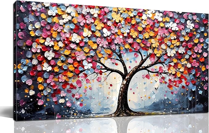 Zoyotago Large Canvas Wall Art Colorful Flower Tree Picture Gray Backgrounds Canvas Prints Ready to Hang for Bedroom Living Room Size 20x40