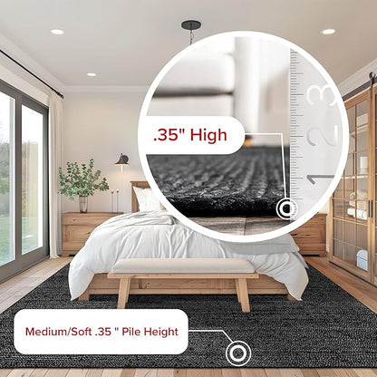 nuLOOM Oval 4x6 Rigo Jute Hand Woven Area Rug, Black, Solid Farmhouse Design, Natural Fiber, For Bedroom, Living Room, Dining Room, Hallway, Office, Kitchen, Entryway