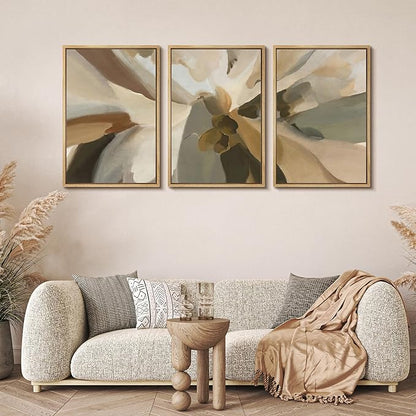 MUDECOR Framed Wall Art Print Set Minimalist Earthy Abstract Floral Illustrations Modern Art Boho Decorative Colorful Chic for Living Room, Bedroom, Office - 16"x24"x3 Natural