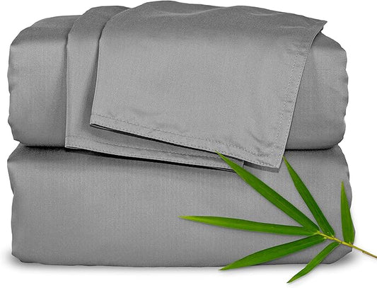 Pure Bamboo Twin Sheets, Genuine 100% Organic Viscose Derived from Bamboo Bed Sheet Set, Luxuriously Soft & Cooling, Double Stitching, 2 Year Quality Promise (Twin, Stone Grey)