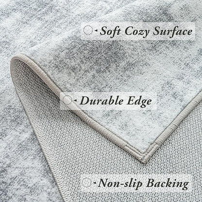 Gray Office Chair Mat for Low Pile Floor Carpet with Non Slip Modern Abstract Neutral Area Rug 4x6 Light Grey 4 x 6 Small Rug for Bedside Dorm Laundry Room