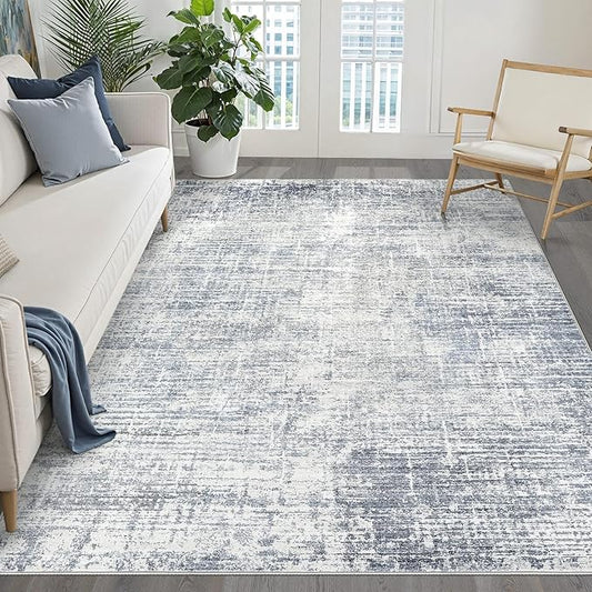 5x7 Area Rugs Living Room: Washable Large Neutral Blue Rug Abstract Soft Modern Stain Resistant Indoor Floor Non-Slip Carpet for Bedroom Nursery Kids Office Playroom Dining Room Under Table Home