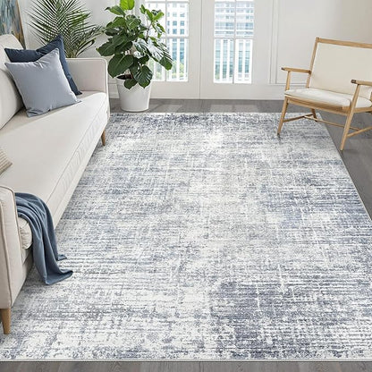 5x8 Area Rug Living Room: Washable Large Neutral Blue Rugs Abstract Soft Modern Stain Resistant Indoor Floor Non-Slip Carpet for Bedroom Nursery Kids Office Playroom Dining Room Under Table Home
