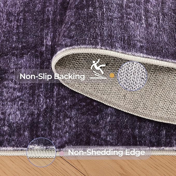 Kokia Abstract Area Rug Living Room 5x7 Washable Large Rug Bedroom Living Room Under Dining Table Soft Non Slip Stain Resistant Carpet Room Decor, Purple Rug, Oslo Dusty