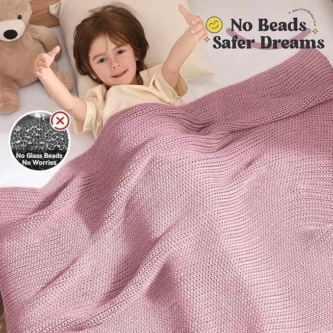 Guohaoi Knitted Weighted Blanket Kids (Haze Green 50"x60" 5lbs) No Beads Cooling Heavy Blanket, Home Decor Breathable Chunky Knit Throw Blanket for All-Season Use