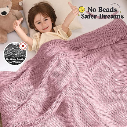 Guohaoi Knitted Weighted Blanket Kids (Muted Pink 36"x48" 3lbs) No Beads Cooling Heavy Blanket, Home Decor Breathable Chunky Knit Throw Blanket for All-Season Use