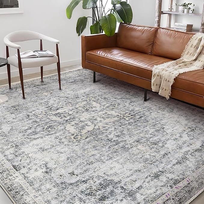Washable Area Rug 10'x14' Boho Design Non-Shedding Easy Care Ideal for High Traffic Areas in Living Room Bedroom Office Coffee Table Kitchen Large Carpet