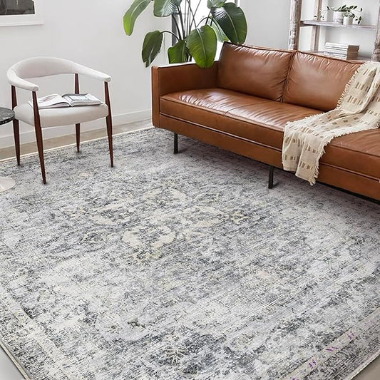 Washable Area Rug 10'x14' Boho Design Non-Shedding Easy Care Ideal for High Traffic Areas in Living Room Bedroom Office Coffee Table Kitchen Large Carpet
