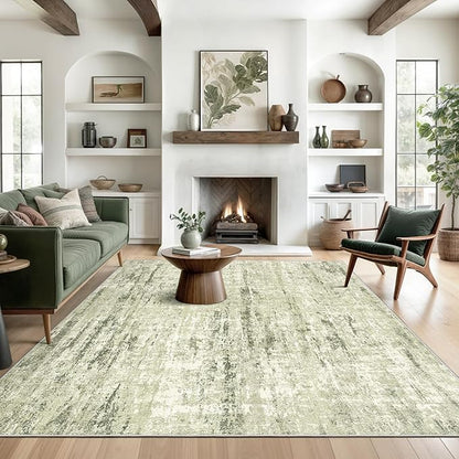 Valenrug Washable Rug 8x10 - Stain Resistant 8x10 Area Rugs for Living Room, Non Slip Backing Printed Rugs for Bedroom, Folable Machine Washable Area Rug(Green,8'x10')