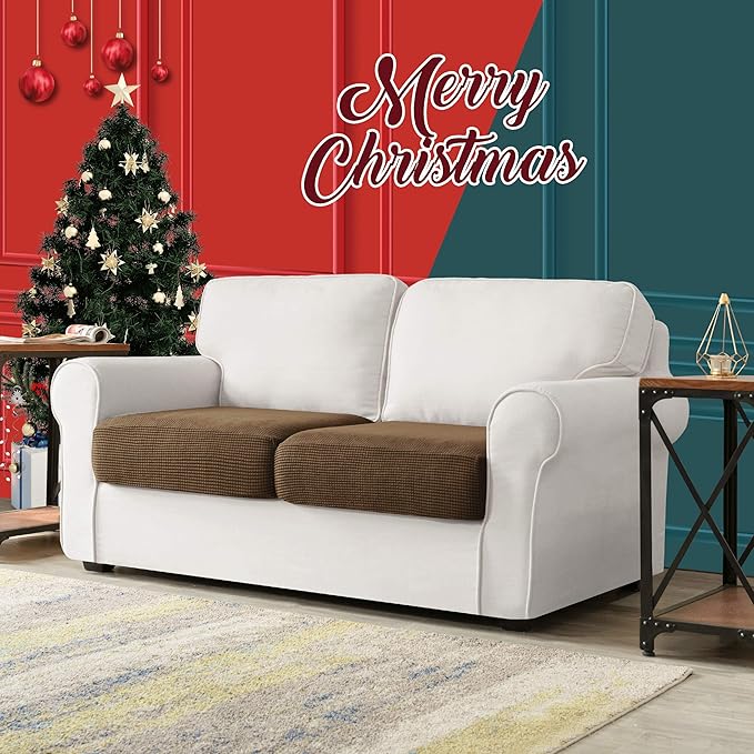 CHUN YI 2Piece Stretch Couch Cushion Covers, Sofa Seat Slipcovers for Pets, Suitable for Armchair Loveseat Sofa with Spandex Jacquard Washable Fabric (2Piece,Coffee)