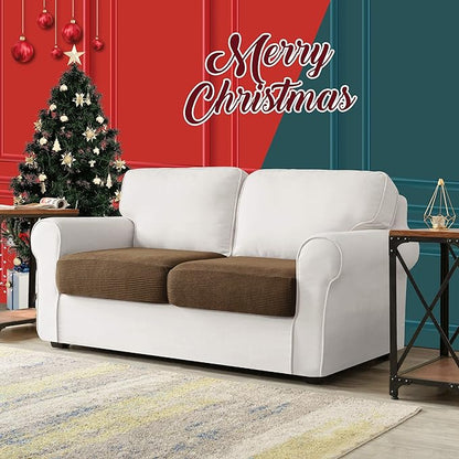 CHUN YI 2Piece Stretch Couch Cushion Covers, Sofa Seat Slipcovers for Pets, Suitable for Armchair Loveseat Sofa with Spandex Jacquard Washable Fabric (2Piece,Coffee)