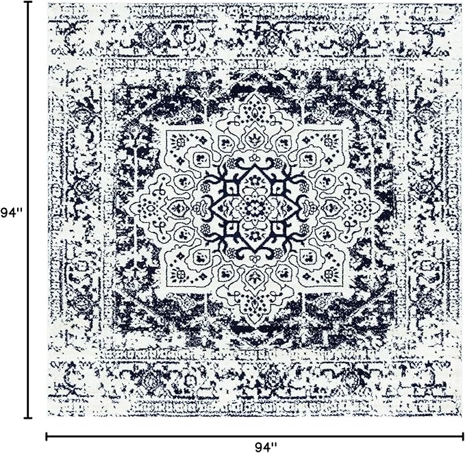 Rugs.com Arlington Collection Rug – 8 Ft Square Blue Medium-Pile Rug Perfect for Living Rooms, Kitchens, Entryways