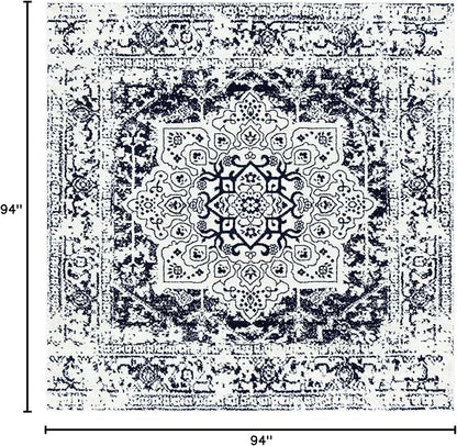 Rugs.com Arlington Collection Rug – 8 Ft Square Blue Medium-Pile Rug Perfect for Living Rooms, Kitchens, Entryways