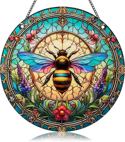 Bee Window Hangings Decor - Acrylic Sun Catcher Ornaments with Hook & Chain,Art SunCatcher Pendant for Gifts Indoor Outdoor Home Wall Living Room Spring Summer Decoration (Colorful Bee)