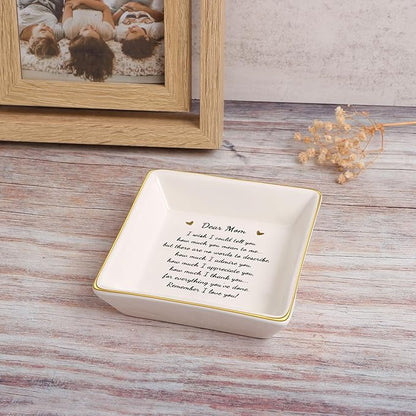 JoycuFF Gifts for Mom from Daughter Son Ceramic Ring Trinket Tray Mother's Day Birthday Gifts for Women Jewelry Ring Dish