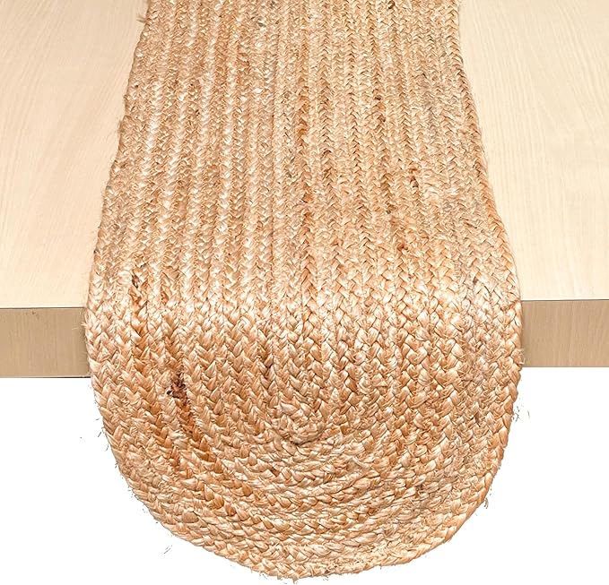 Chardin home Jute Braided Oval Table Runner | Boho Table Runner | Artisanal Center Piece for Table, Chests, Counter Tops and More | Handmade Natural Jute 13"x48"