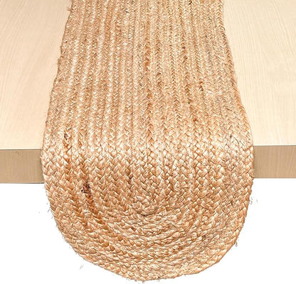 Chardin home Jute Braided Oval Table Runner | Boho Table Runner | Artisanal Center Piece for Table, Chests, Counter Tops and More | Handmade Natural Jute 13"x48"