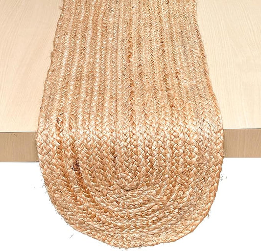Chardin home Jute Braided Oval Table Runner | Boho Table Runner | Artisanal Center Piece for Table, Chests, Counter Tops and More | Handmade Natural Jute 13"x48"