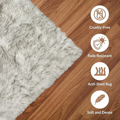 Luxe Gordon Faux Fur Rug with Soft and Fluffy Pile | Machine Washable Living Room Rug with Anti-Slip Backing | Cruelty-Free Area Rugs for Office or Bedroom, Gradient Grey, 5 ft x 6 ft