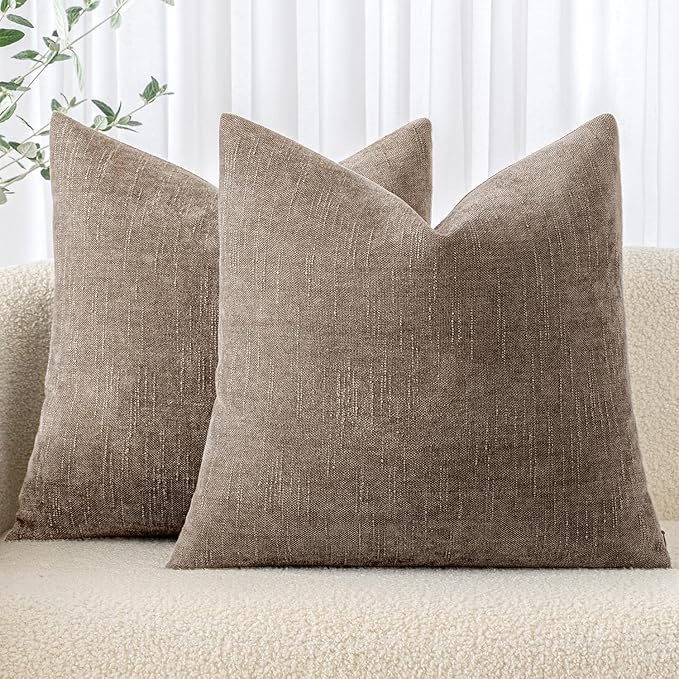 MIULEE Pack of 2 Decorative Throw Pillow Covers Soft Chenille Throw Pillows Solid Textured Euro Cushion Covers for Couch Sofa Bedroom Living Room 22x22 Inch, Taupe Grey