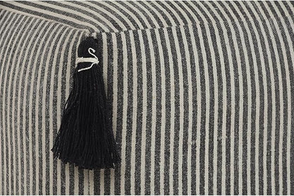 LR Home Handmade Contemporary Striped Gray/Ivory Cotton Pouf Ottoman for Home Decor | Farmhouse Foot Rest for Bedroom & Living Room Decor | 18 x 18 x 14 Stuffed Ottoman for Seating
