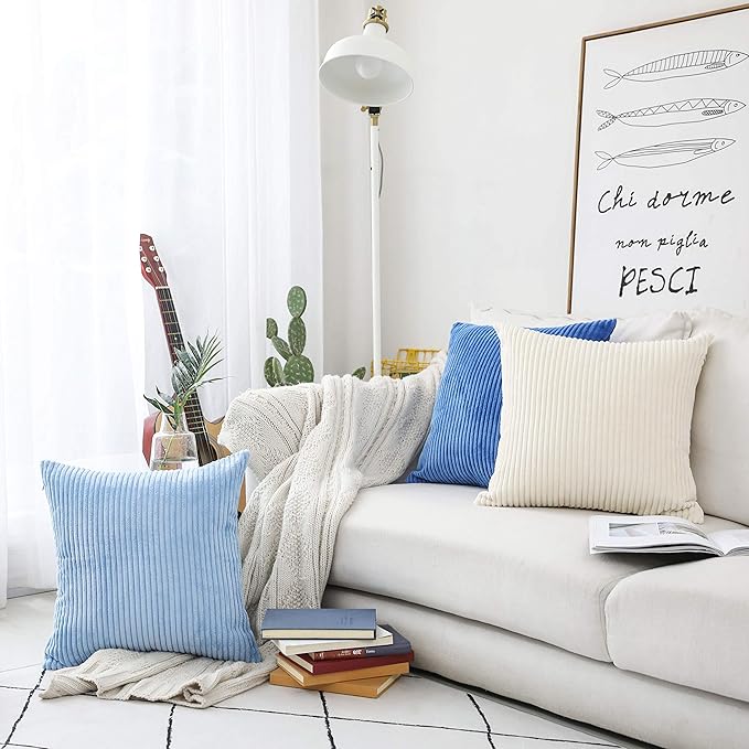 Home Brilliant Cream Throw Pillows Covers 16x16 Striped Velvet Square Pillow Covers Valentines Decorative Set of 2, 40cm, 16 x 16 Inch, Cream Cheese
