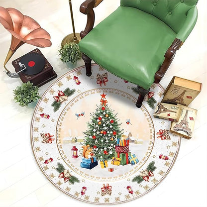 Christmas Area Rug, 4ft, Round Christmas Rug, Merry Christmas Rug, Living Room Christmas Decoration, Soft Non-Slip Floor Round Mat, Suitable for Living Room Bedroom Sofa