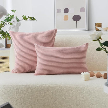 Home Brilliant Pillow Covers 22x22 2 Packs Pillows Decorative Throw Pillows for Couch Bench Striped Velvet Spring Decor, 55x55cm, 22 x 22 Inch, Baby Pink