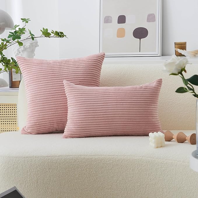Home Brilliant Pillow Covers 26x26 Euro Shams Set of 2 for Couch Plush Velvet Corduroy European Pillow Sham for Girl's Room Decor, 26 x 26 inch, Baby Pink