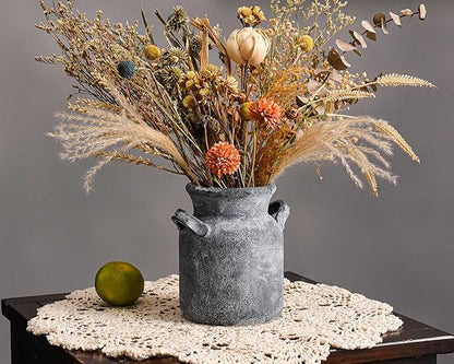 Quoowiit Ceramic Rustic Farmhouse Vase, Distressed Decorative Flower Vases for Home Decor, Ideal Shelf Decor, Black Boho Vase for Living Room Bedroom Kitchen Office Centerpiece Table Decorations