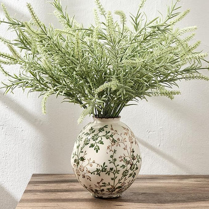 Green and Beige Antique Vase, 5.83 Inch Vintage Chinoiserie Floral Vase, Rustic Ceramic Vase for Home Decor, Living Room, Bookshelf, Office, Entryway, Garden, Chinoiserie Decor, Tuscan Decor