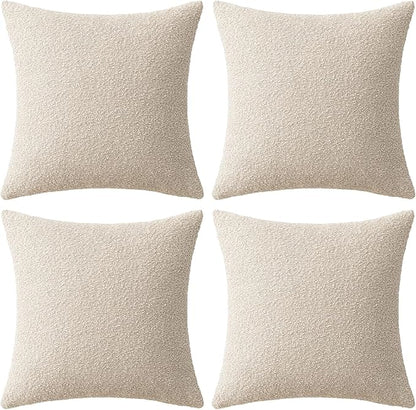 MIULEE Pack of 4 Decorative Textured Boucle Throw Pillow Covers 18x18 Inch Beige Accent Solid Pillow Cases Soft Couch Cushion Covers for Modern Farmhouse Boho Chair Sofa Bed Livingroom Home Decor