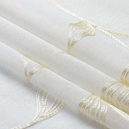 VISIONTEX Sheer Curtains 63 Inch Length 2 Panels Set Cream Beige Embroidered Floral Leaf Pattern Rod Pocket Semi Sheer Voile Window Curtains/Drapes for Bedroom Living Room 54 x 63 Inches
